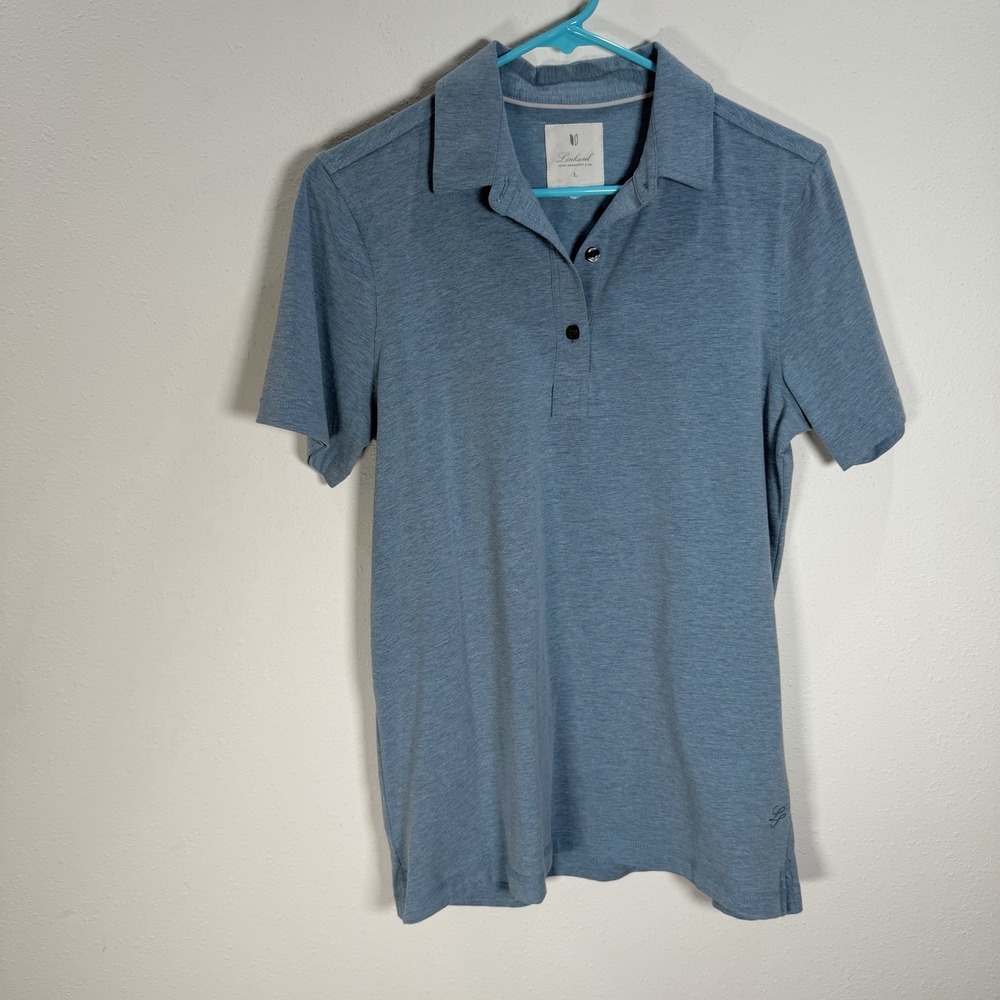 Linksoul Golf Polo Shirt Mens Sz Large Short Sleeve Muted Aqua Blue Green Casual
